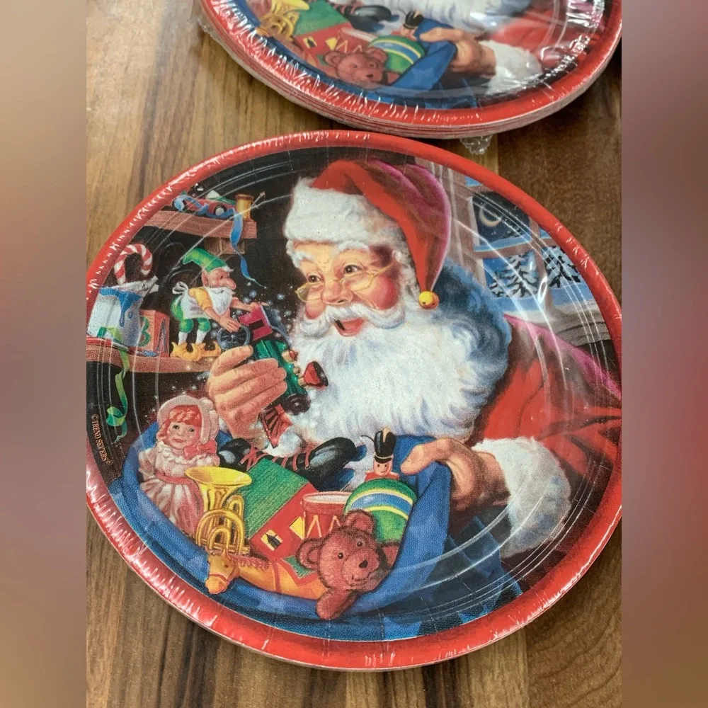 Vtg Trend Setters Brand 36 Christmas Santa Paper Plates & 30 Napkins Decoupage